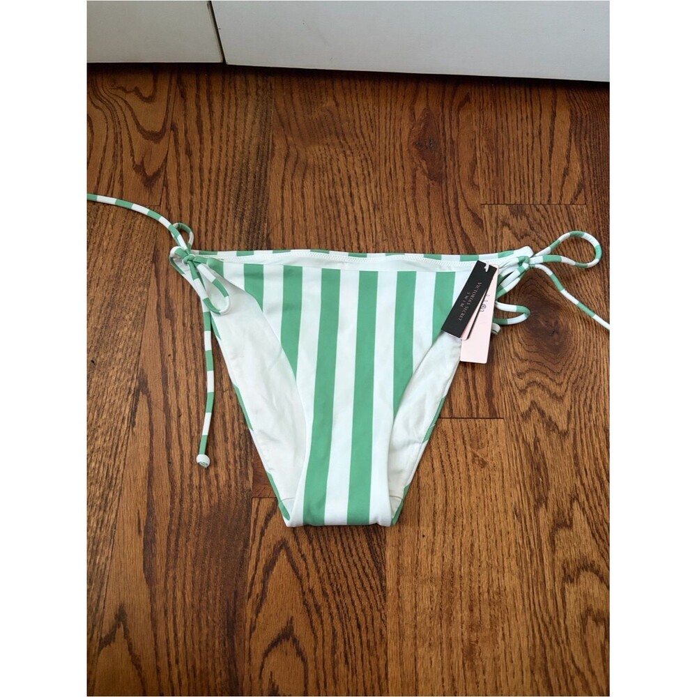 Victoria’s Secret Bikini Bottoms Green & White Stripe Tie-Side Size Medium New